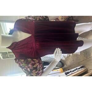 NEW THML women's velvet v-neck top in burgundy